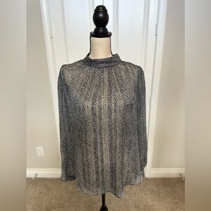 H&M Turtle Neck Gold Buttons Sheer Blouse Long Sleeve Leopard Print